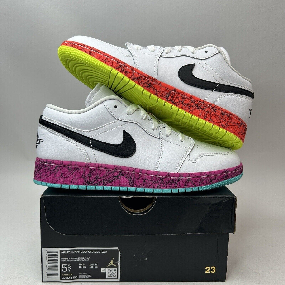 Nike Shoes Air Jordan 1 Retro Low GS Grades “White Volt Crimson” 2024