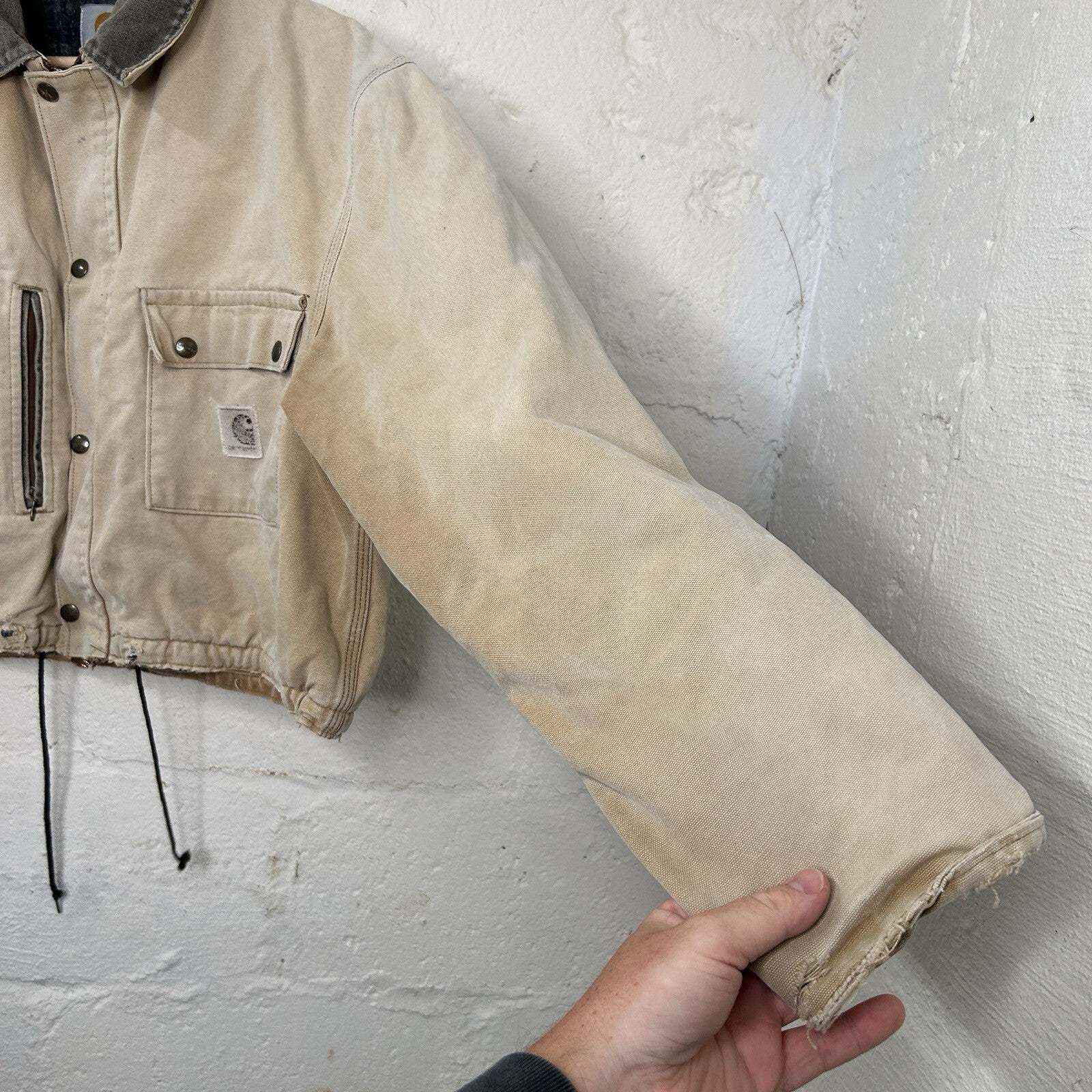 Vintage Carhartt Wool-Lined Cropped Duster Coat “Sand” Men’s Small
