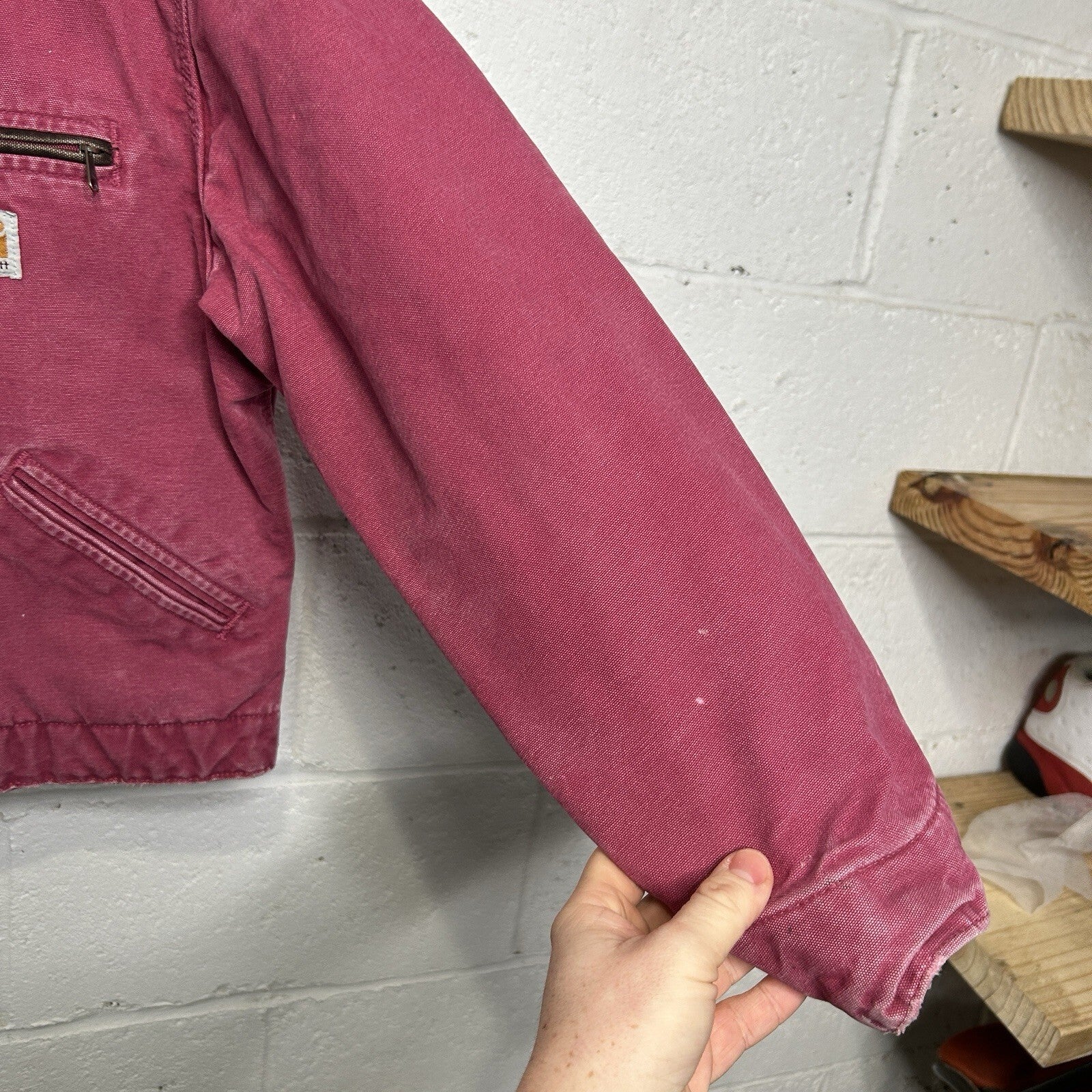 Vintage Carhartt Sherpa-Lined Detroit Jacket “Raspberry” WJ097 RBY Women’s Small