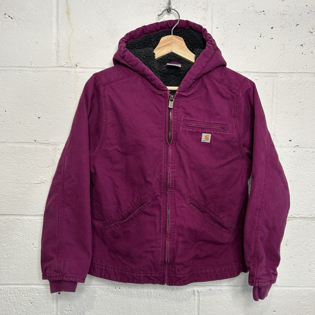 Y2K Carhartt Sherpa-Lined Hooded Detroit Jacket “Plum Purple” Youth L/Women’s XS