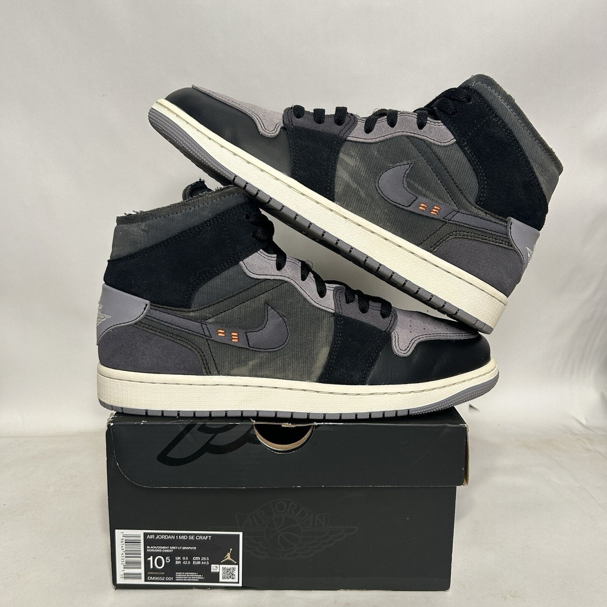 Nike Air Jordan 1 Mid Craft Inside Out “Black Cement Grey”
