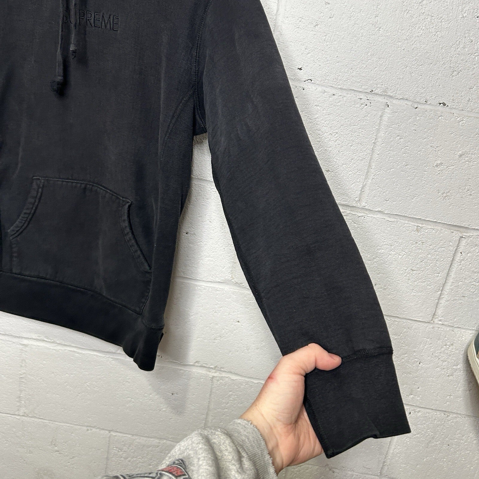 Supreme Tonal Logo Hooded Sweatshirt Hoodie “Black” Men’s Medium Worn