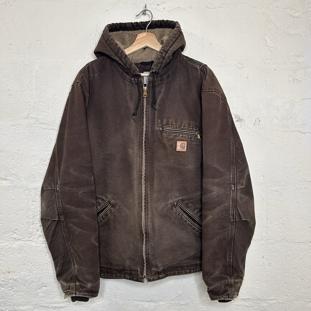 Faded Carhartt Sherpa-Lined Hooded Detroit Jacket “Dark Brown” J141 DKB Men’s L