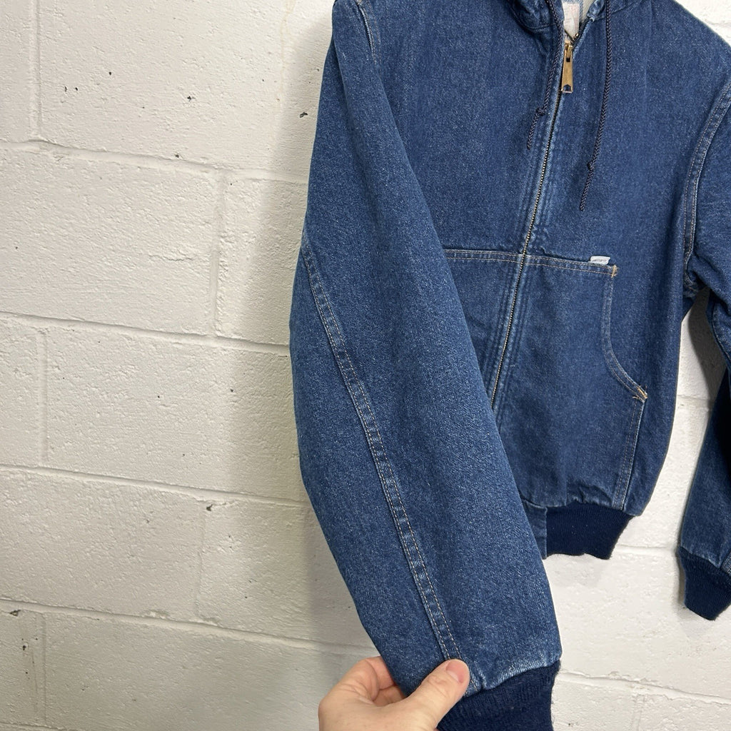VTG Carhartt Flannel-Lined Hooded Active Jacket “Blue Denim” JF848 Men’s Small