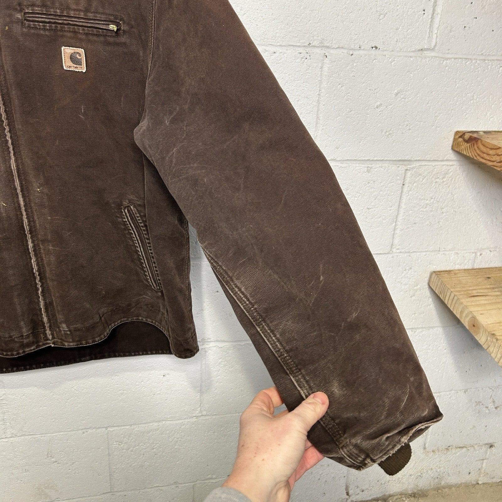Vintage Carhartt Sherpa-Lined Hooded Detroit Jacket “Dark Brown” J141 DKB