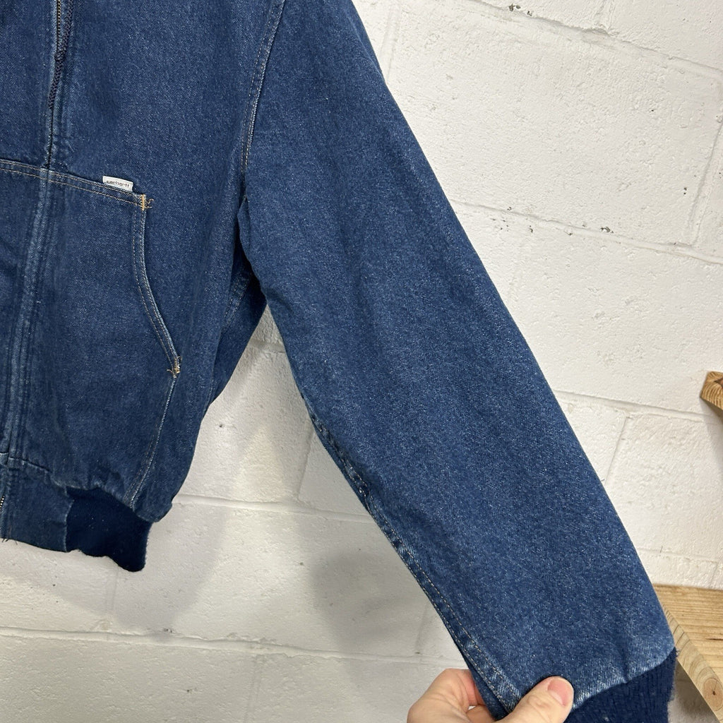 VTG Carhartt Flannel-Lined Hooded Active Jacket “Blue Denim” JF848 Men’s Small