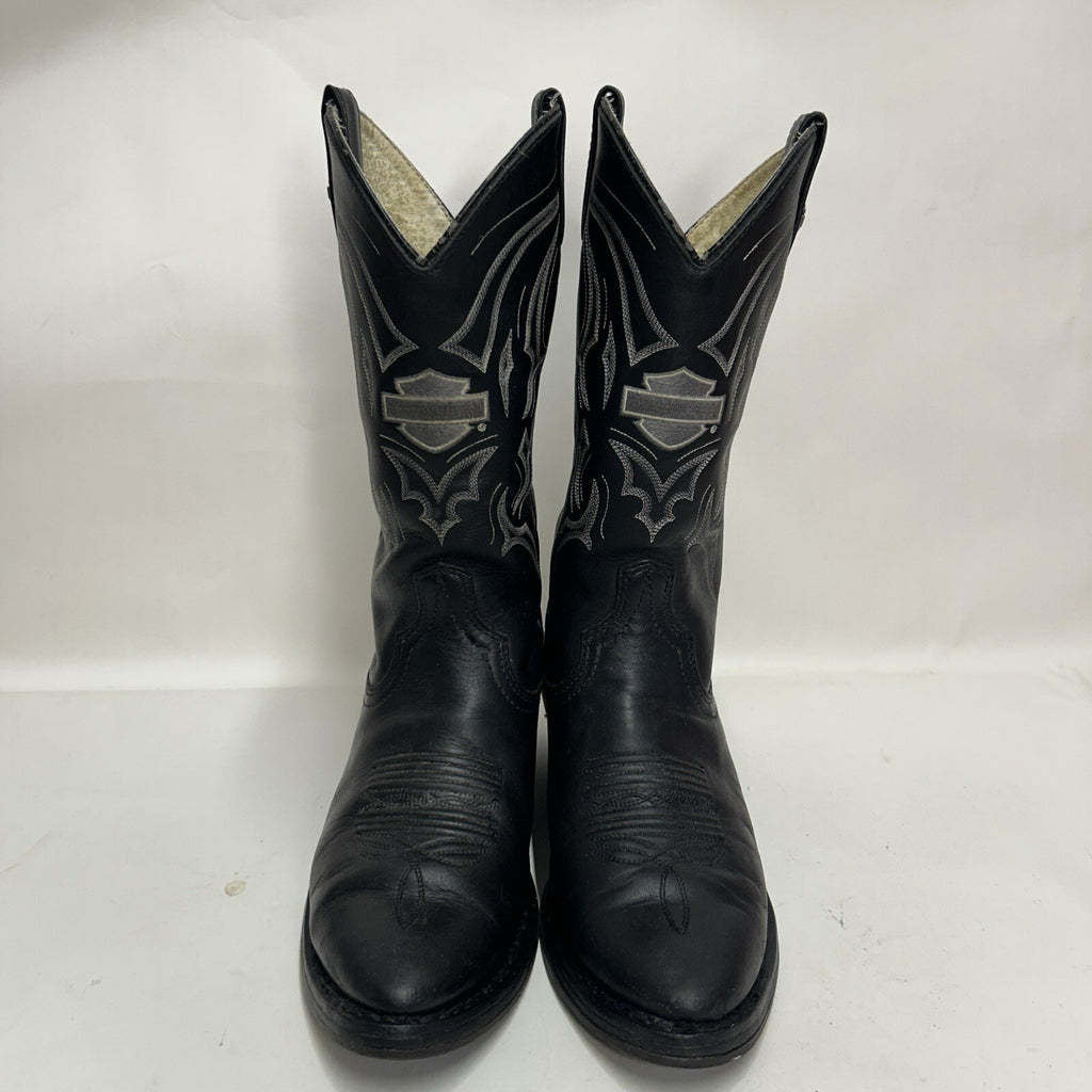 Y2K Harley Davidson Western Cowboy Biker Boots “Black White” 91298 Men’s 9D