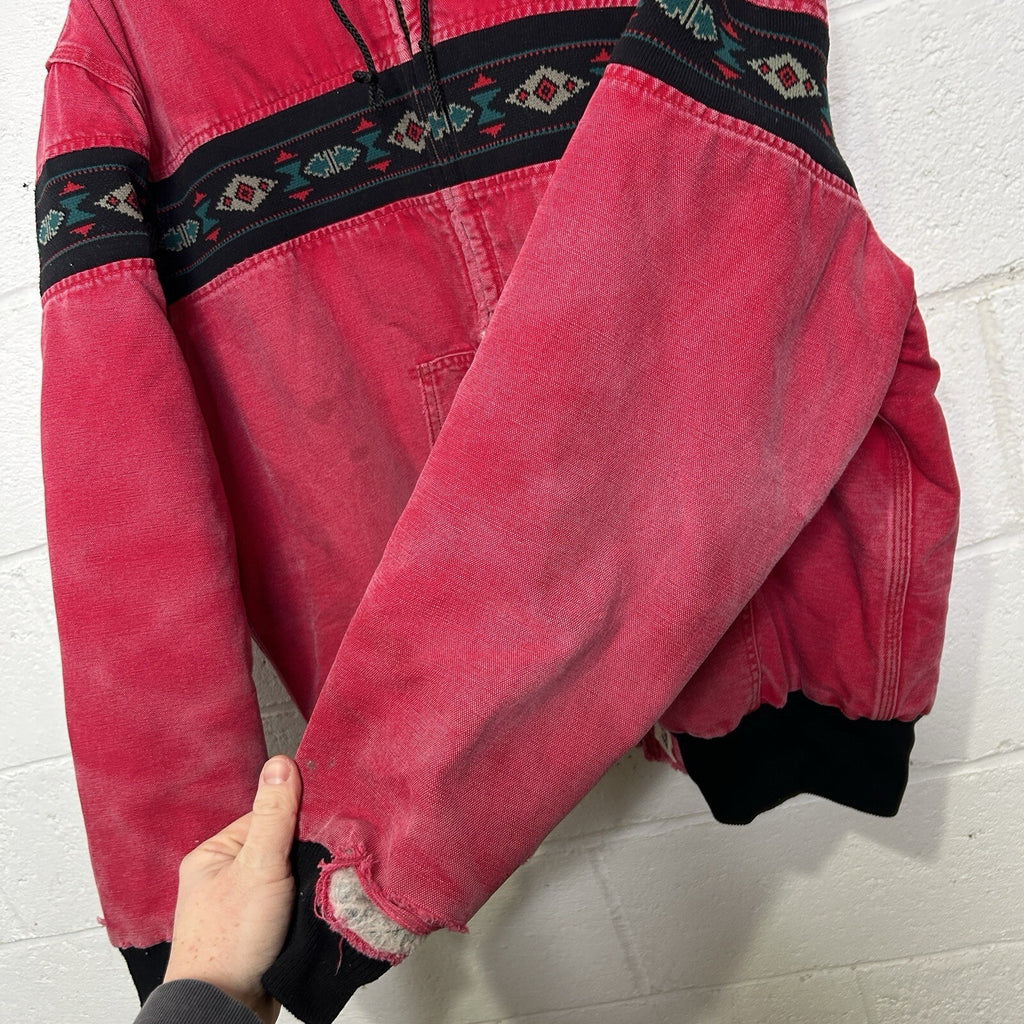 Vintage Carhartt Quilted Hooded Active Jacket “Red Aztec”J79 RED Men’s X-Large