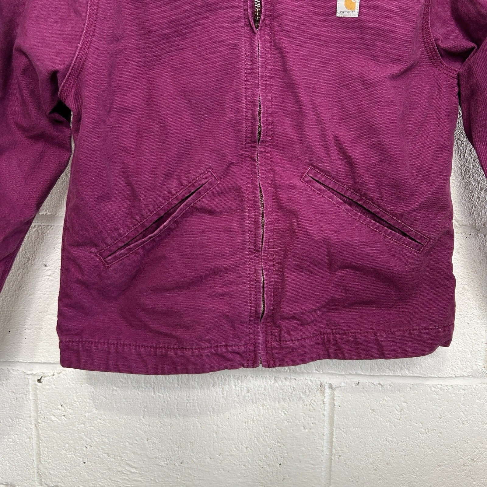 Y2K Carhartt Sherpa-Lined Hooded Detroit Jacket “Plum Purple” Youth L/Women’s XS