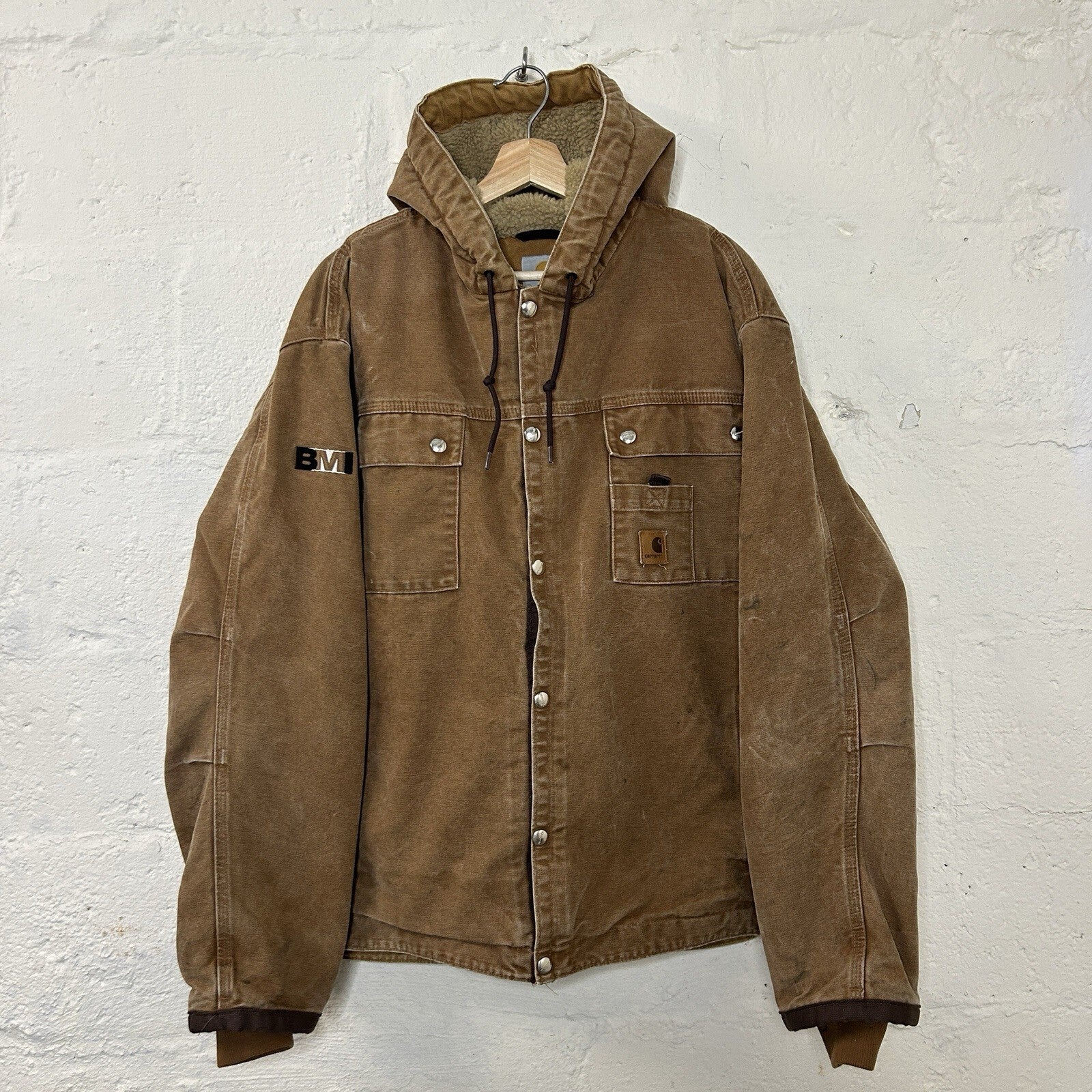Y2K Carhartt Sherpa-Lined Hooded Multi-Pocket Jacket “Brown” J284 BRN Men’s XL