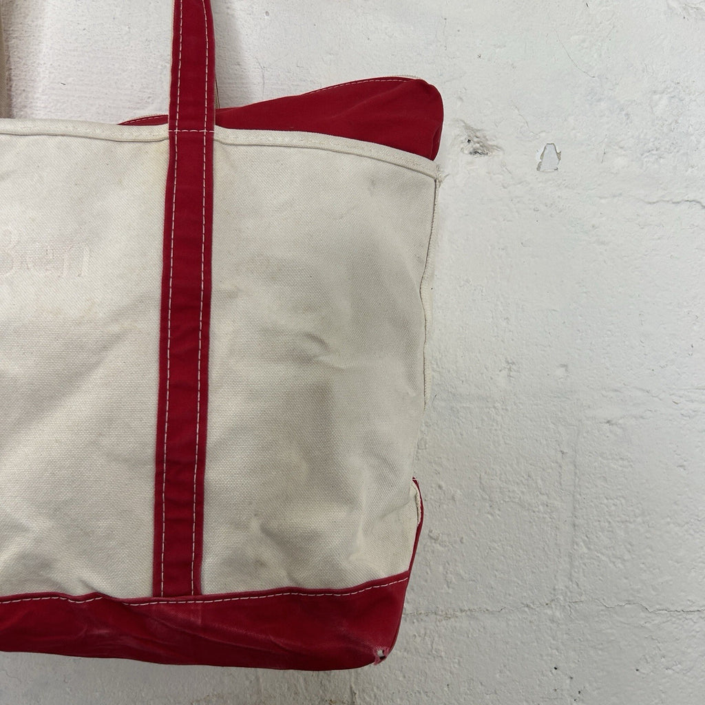 Vintage L.L. Bean Boat and Tote Canvas Large Long Handle Zipper-Top “Red White”