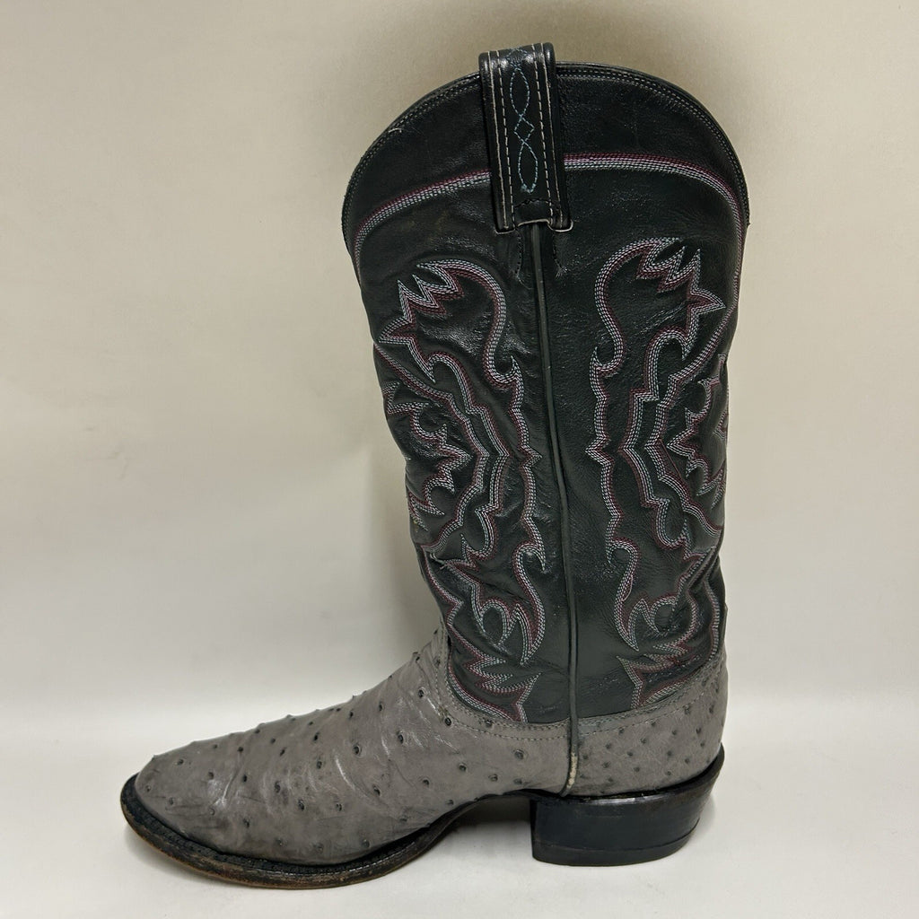 Tony Lama Vintage El Rey Gray Full Quill Ostrich Western Cowboy Boots Mens 8.5 D
