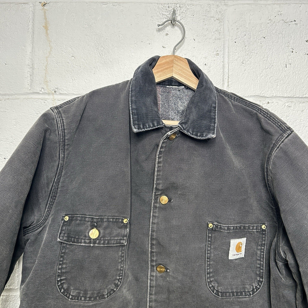 Vintage Faded Carhartt Blanket-Lined Chore Coat “Black” C01 BLK Men’s Large
