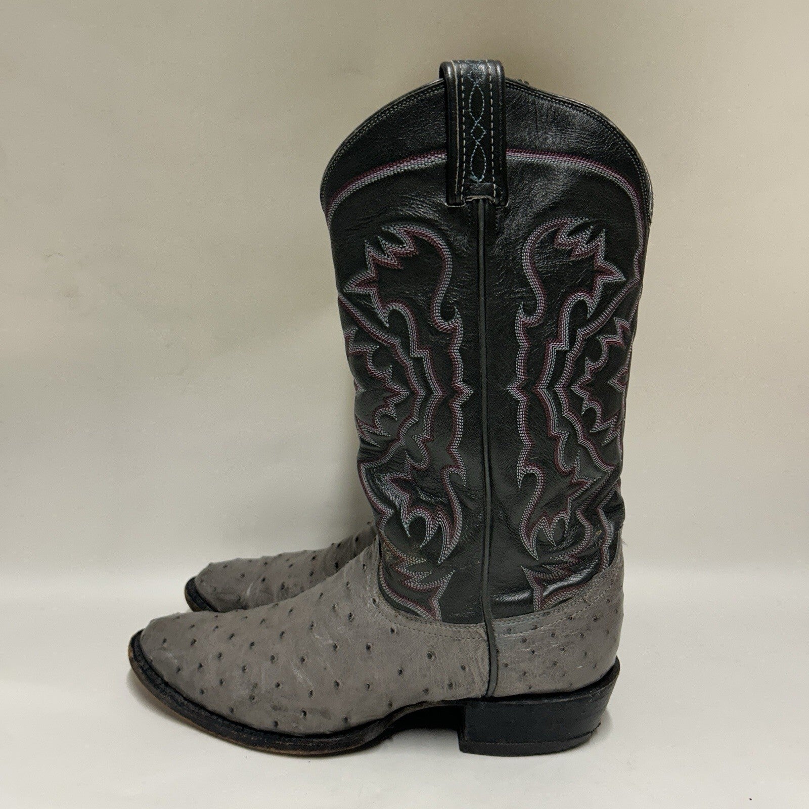 Tony Lama Vintage El Rey Gray Full Quill Ostrich Western Cowboy Boots Mens 8.5 D