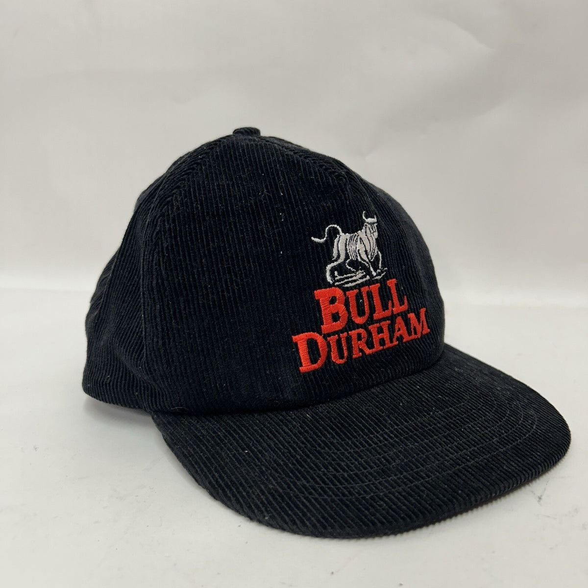 Vintage Bull Durham Corduroy Snap-Back Baseball Cap Adjustable “Black”