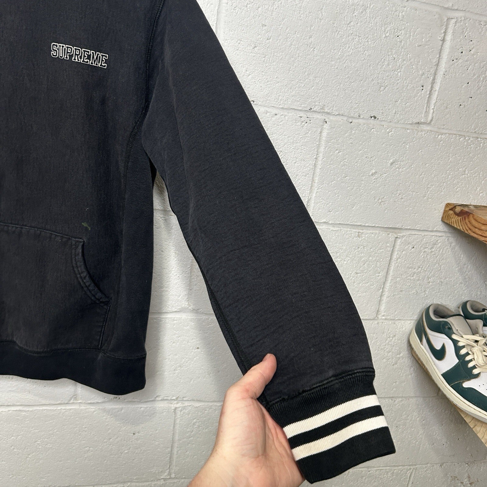 Supreme Black Embroidered Pullover Striped Hoodie “Black” Men’s Medium