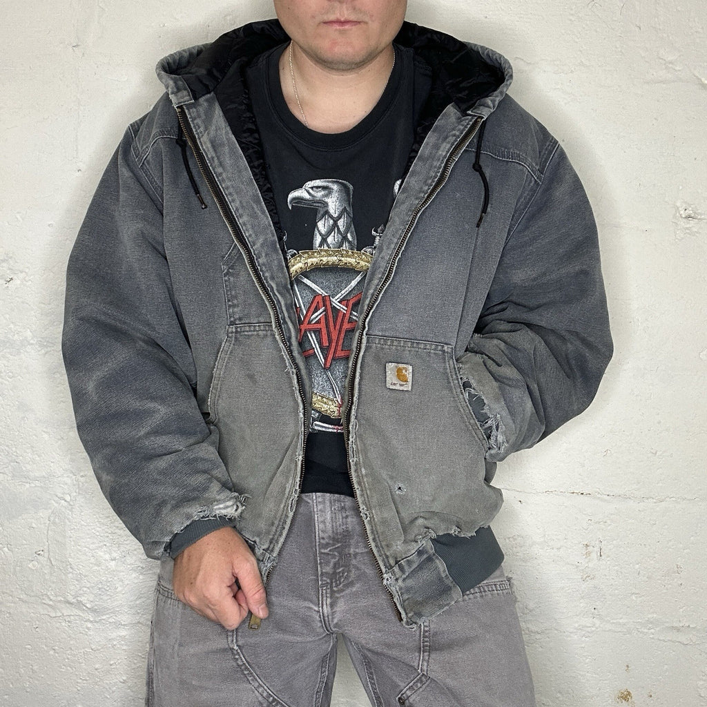 Thrashed Carhartt Quilted Hooded Active Jacket “Storm Blue” J244 STM Men’s XL