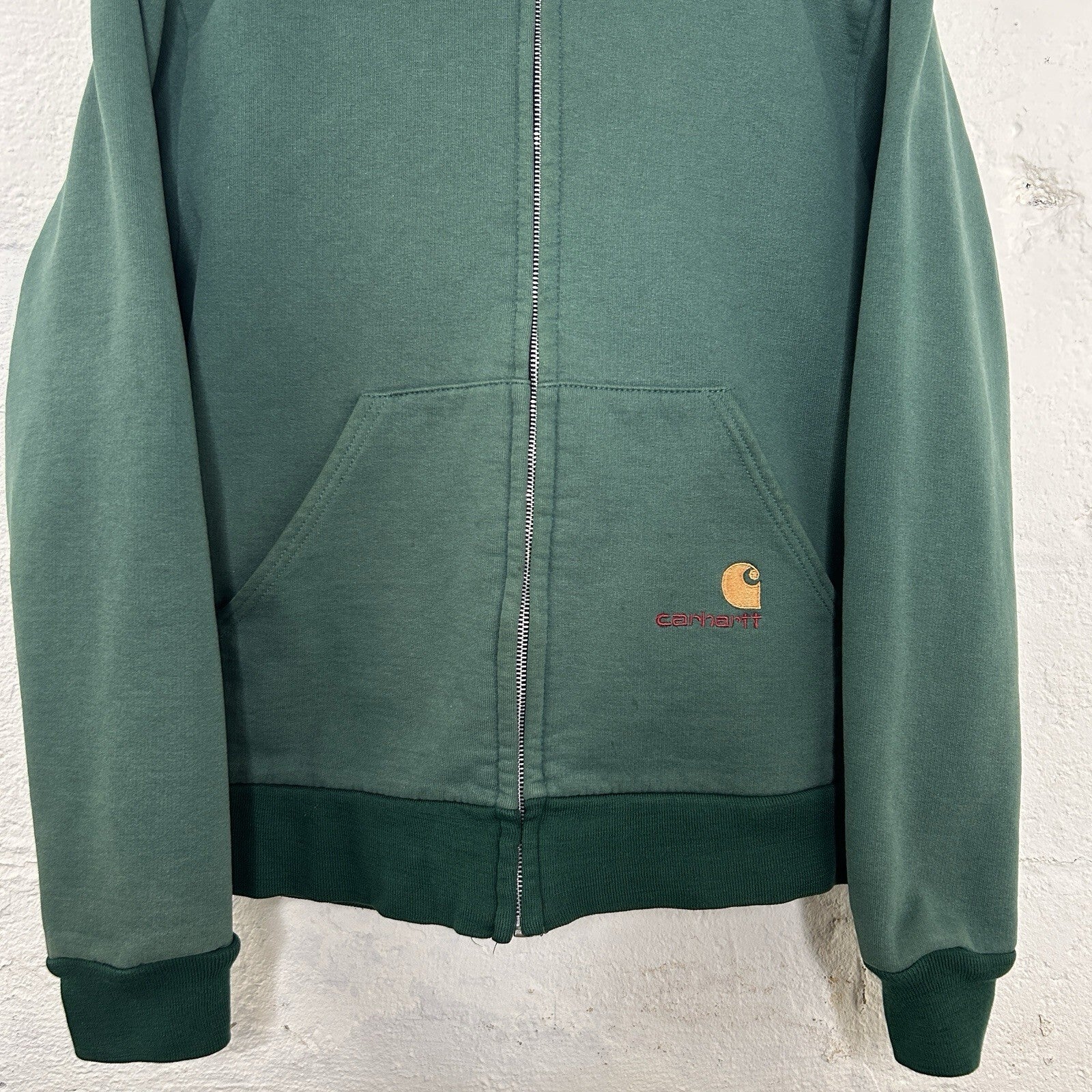 Vintage Faded Carhartt Thermal-Lined Zip Hoodie “Forest Green” 868 Men’s Small