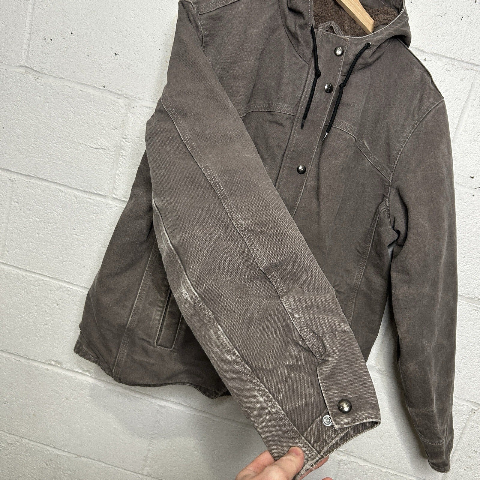 Y2K Carhartt Sherpa-Lined Sandstone Berkley Jacket “Taupe Grey” 100657-032