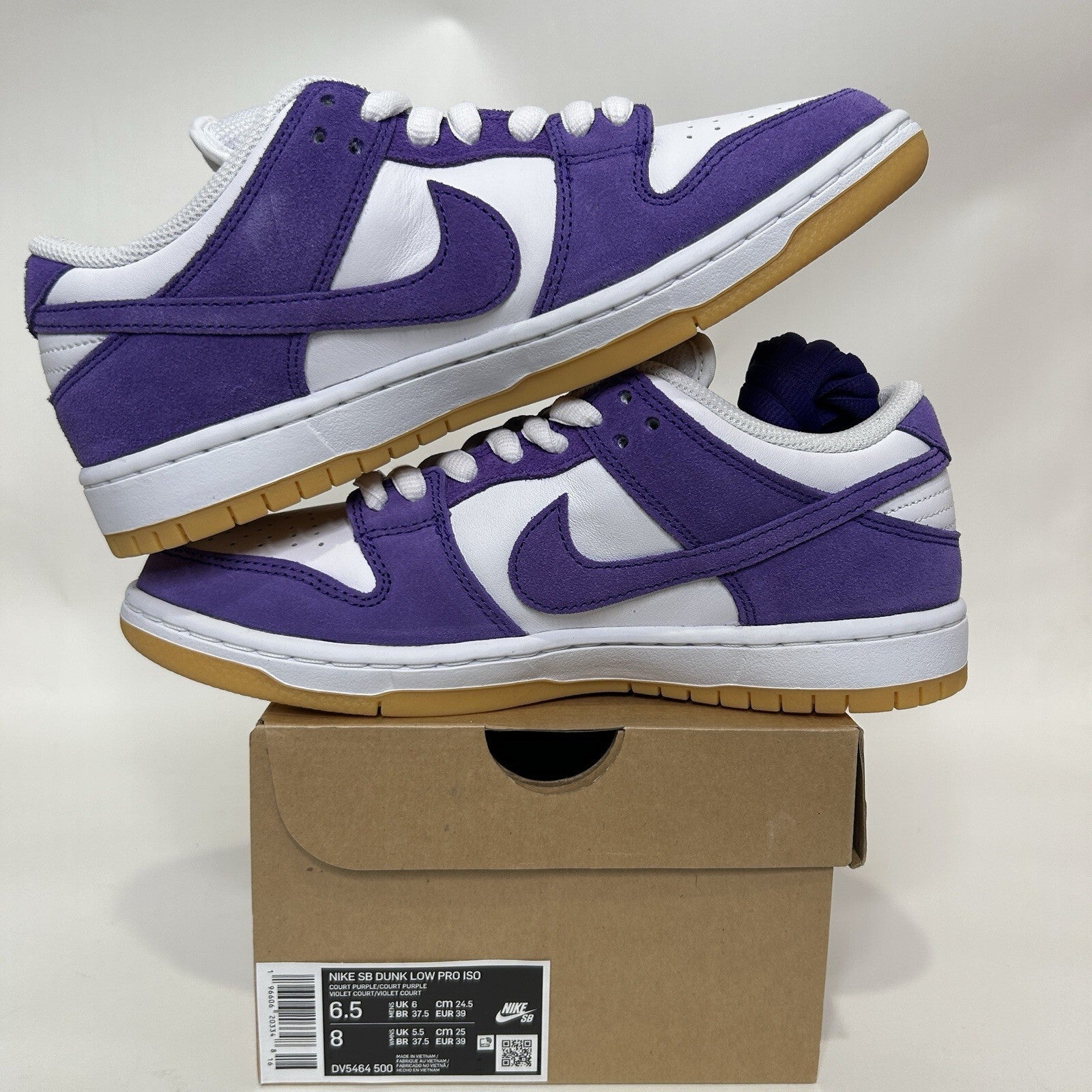 Nike SB Dunk Low Pro ISO Orange Label “Court Purple Gum” DV5464-500 Men's 6.5