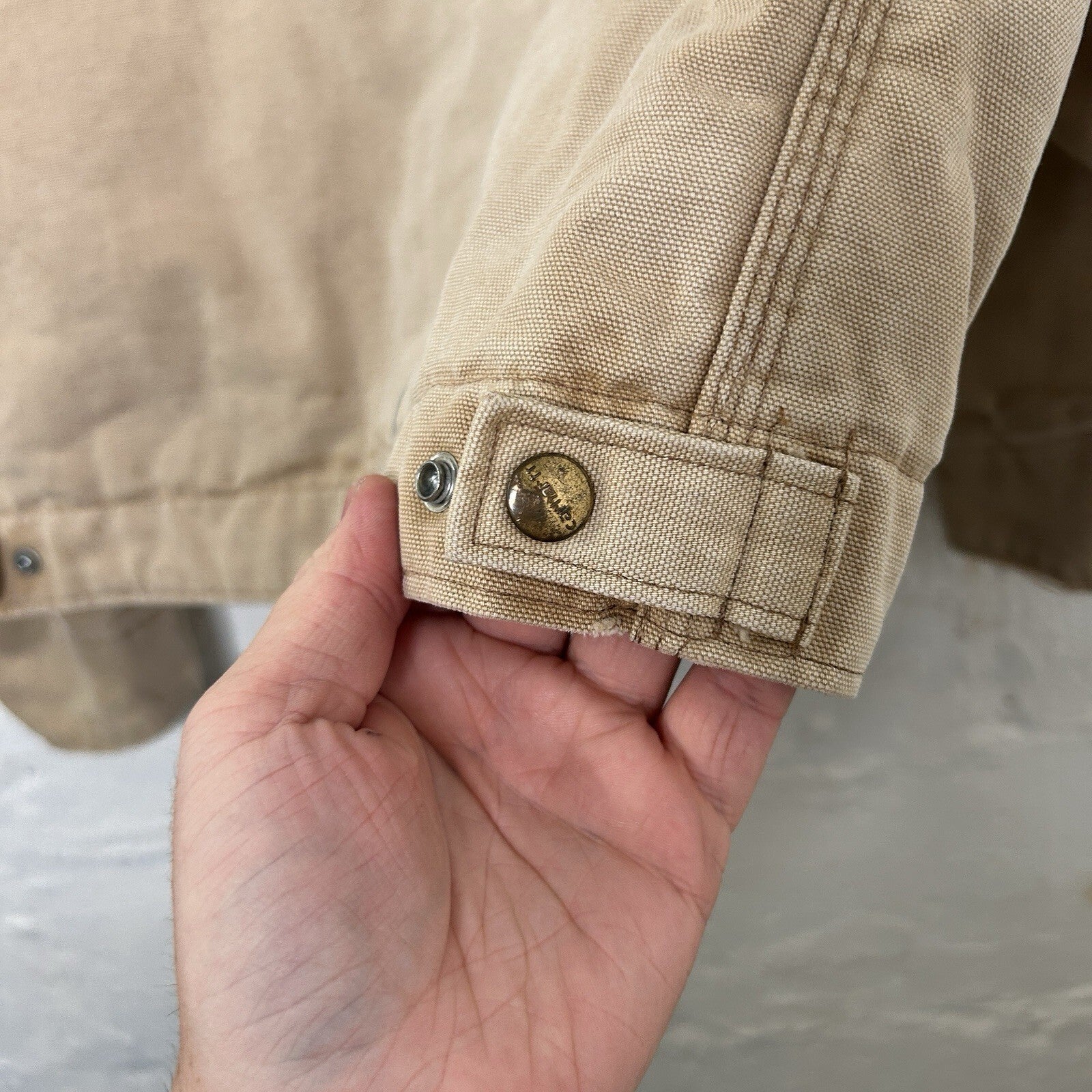 1989 Carhartt Faded Quilt-Lined Detroit Jacket “Tan” 6QLJ 100 Years Men’s Large