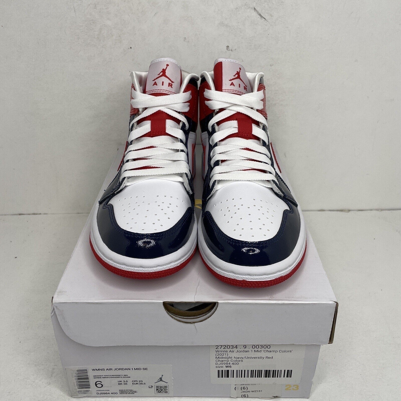 Nike Air Jordan 1 Mid SE “Champ Colors” USA Patent Leather Women Sz 6 DJ5984-400