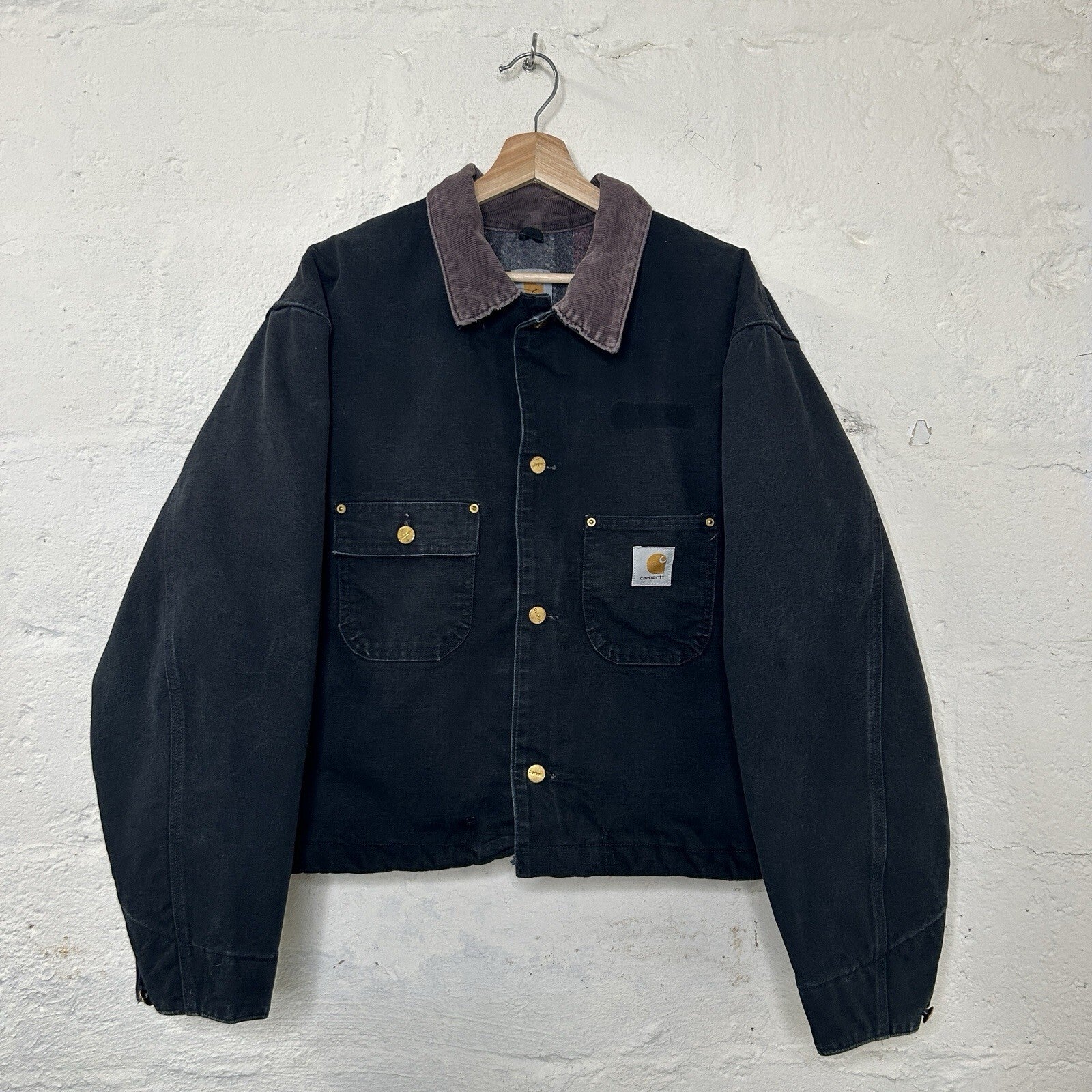 Vintage Cropped Carhartt Blanket-Lined Chore Coat “Black” C01 BLK Men’s 2XL