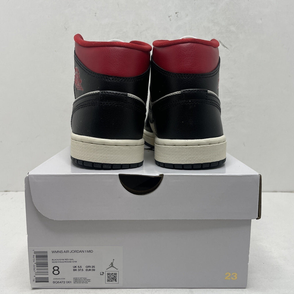 Nike Air Jordan 1 Mid Retro Black Gym Red Sail BQ6472-061 Women's 8 New