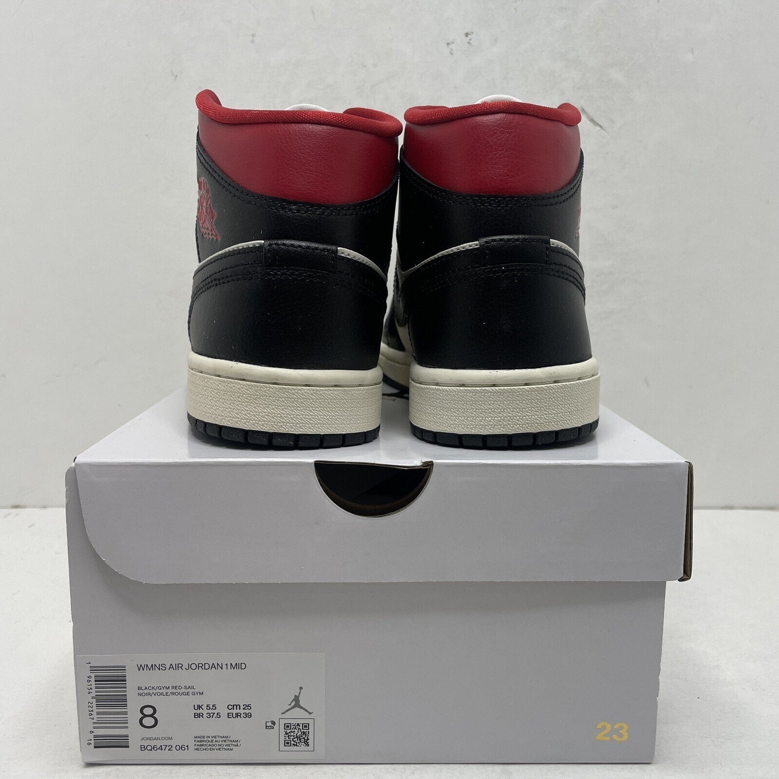 Nike Air Jordan 1 Mid Retro Black Gym Red Sail BQ6472-061 Women's 8 New