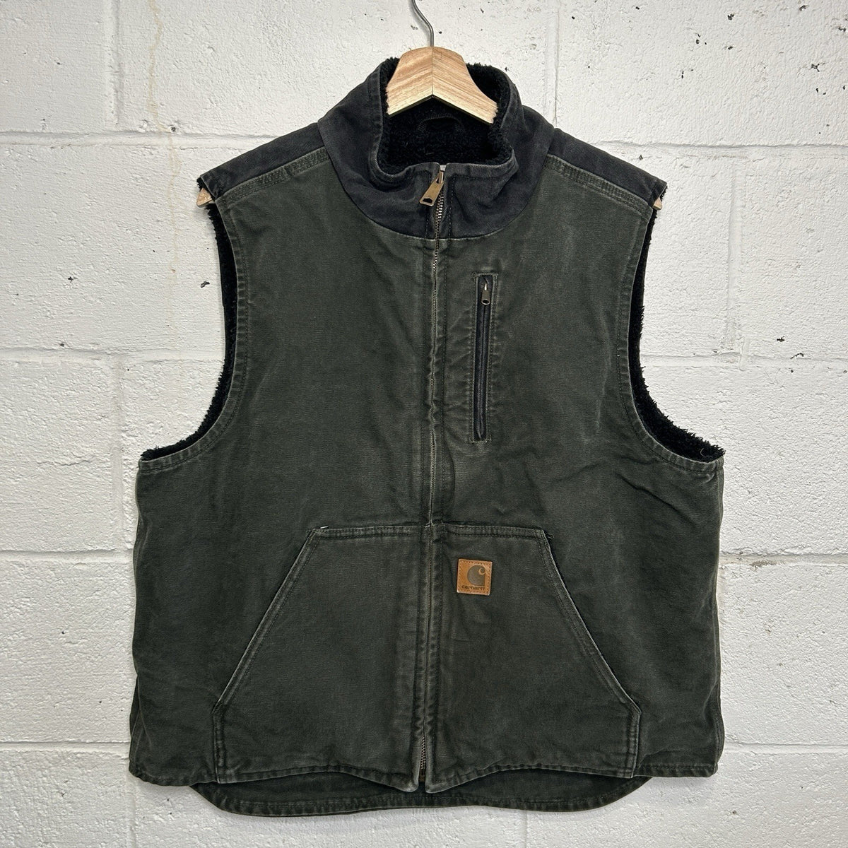 Carhartt Sandstone Sherpa-Lined Mock Neck Vest “Moss Green”