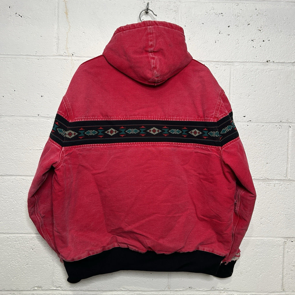 Vintage Carhartt Quilted Hooded Active Jacket “Red Aztec”J79 RED Men’s X-Large