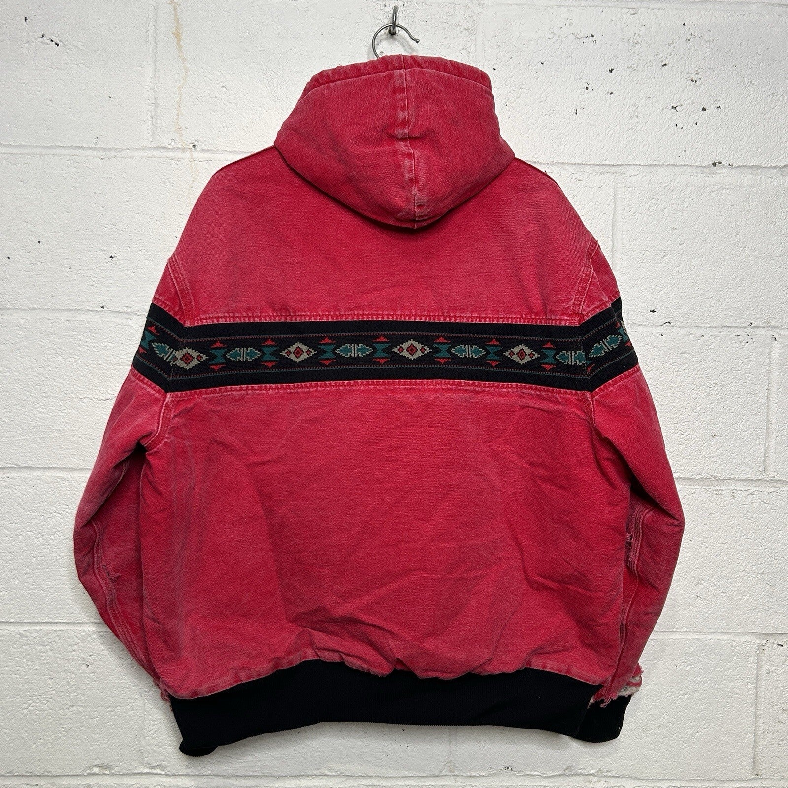 Vintage Carhartt Quilted Hooded Active Jacket “Red Aztec”J79 RED Men’s X-Large