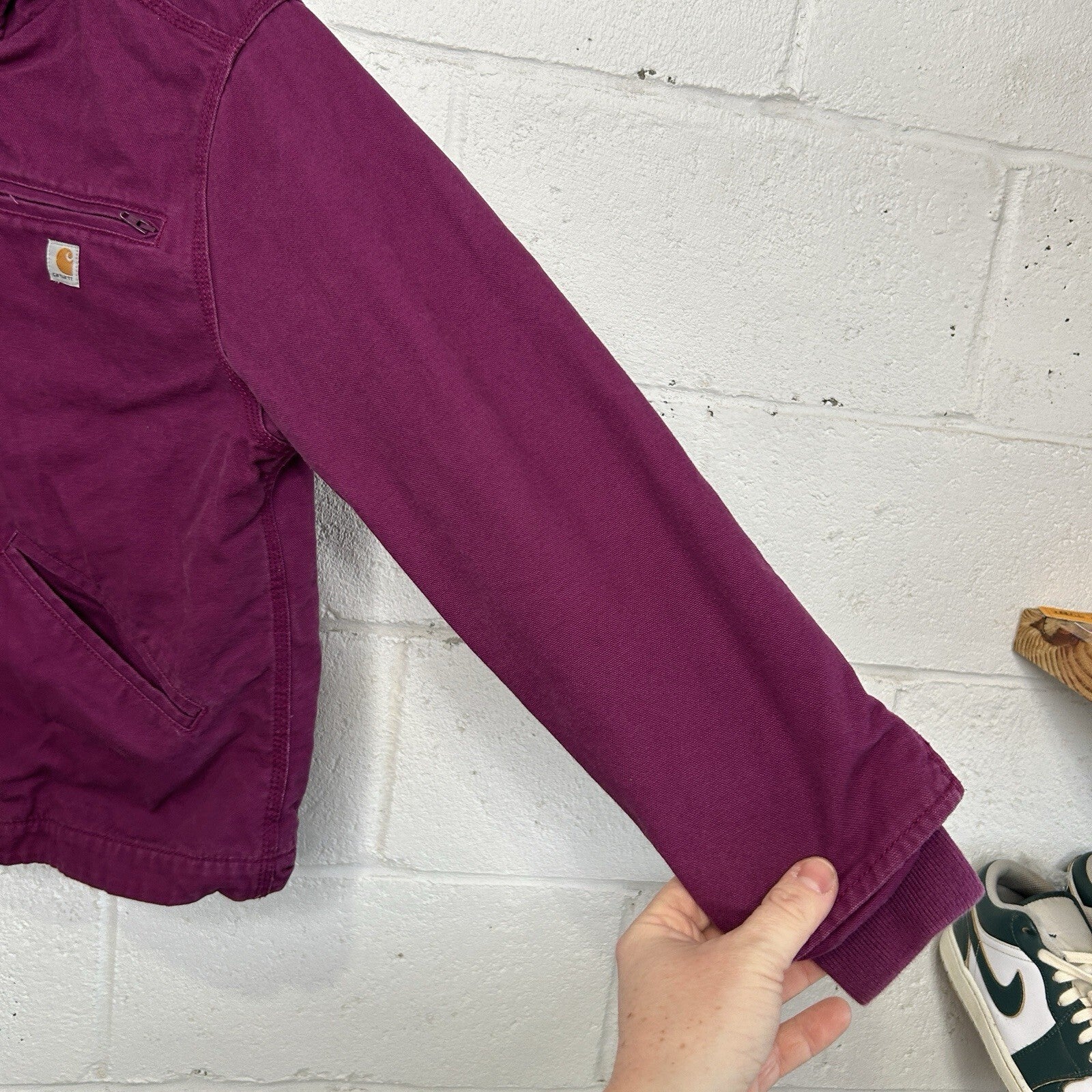 Y2K Carhartt Sherpa-Lined Hooded Detroit Jacket “Plum Purple” Youth L/Women’s XS