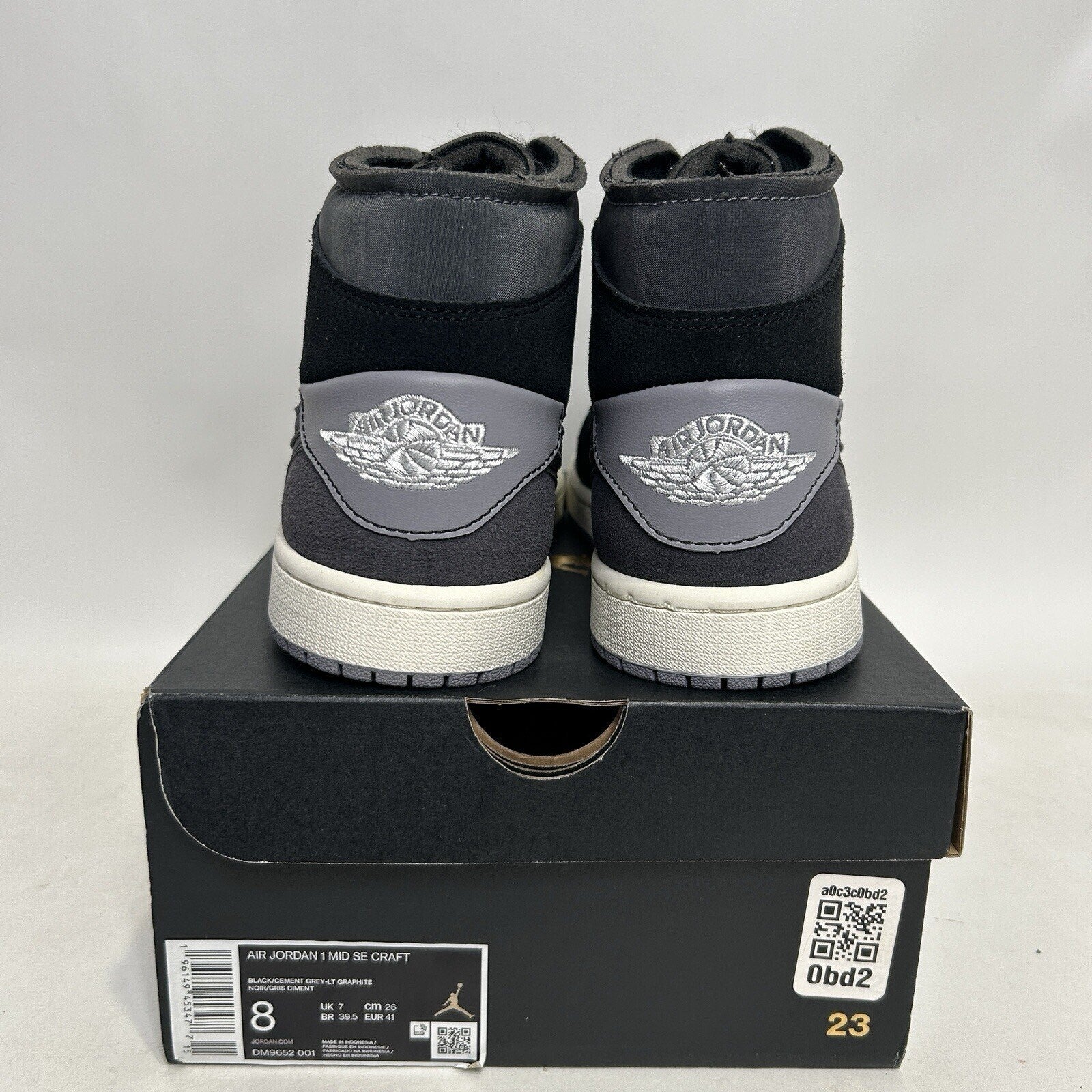 Nike Air Jordan 1 Mid Craft Inside Out “Black Cement Grey” DM9652-001 Men’s 8
