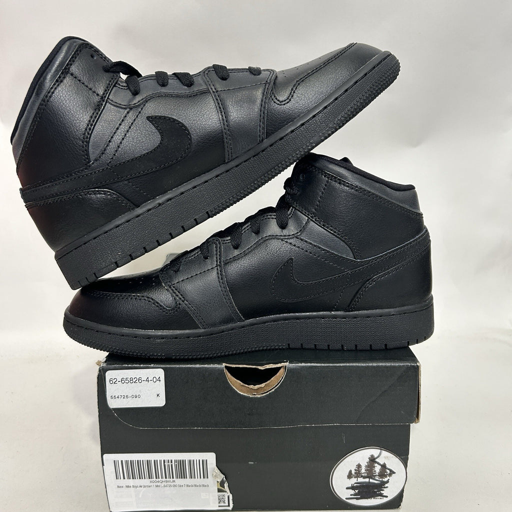 Nike Air Jordan 1 Mid GS “Deep Black Nubuck Swoosh” 554725-090 7Y/Women’s 8.5