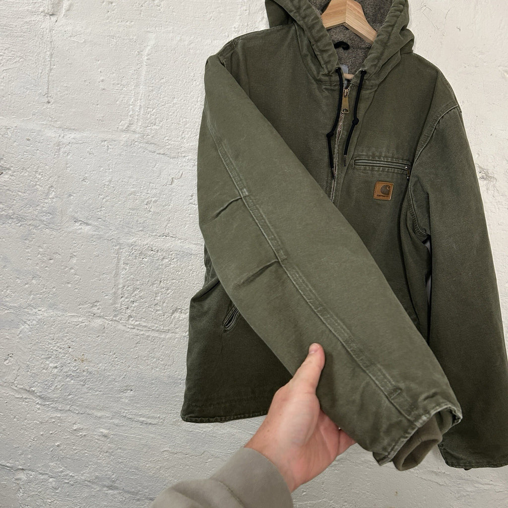 Y2K Carhartt Sherpa-Lined Hooded Detroit Jacket “Light Olive” J141 LOV Men’s LRG