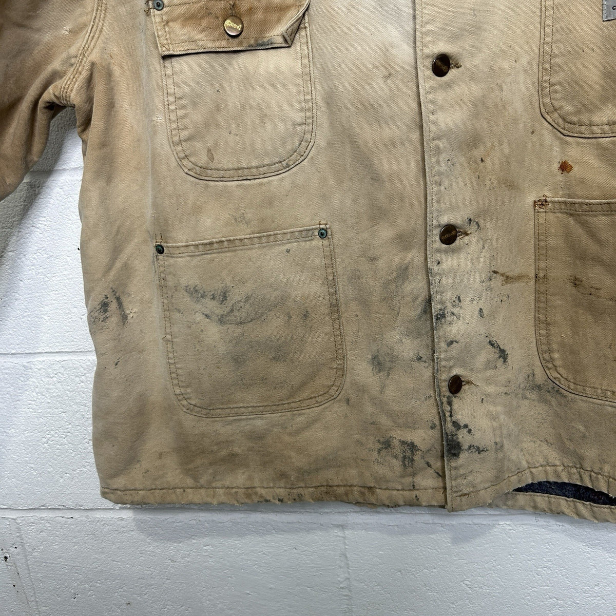 Vintage Carhartt Blanket-Lined Canvas Chore Coat “Tan” Men’s 2XL Thrashed