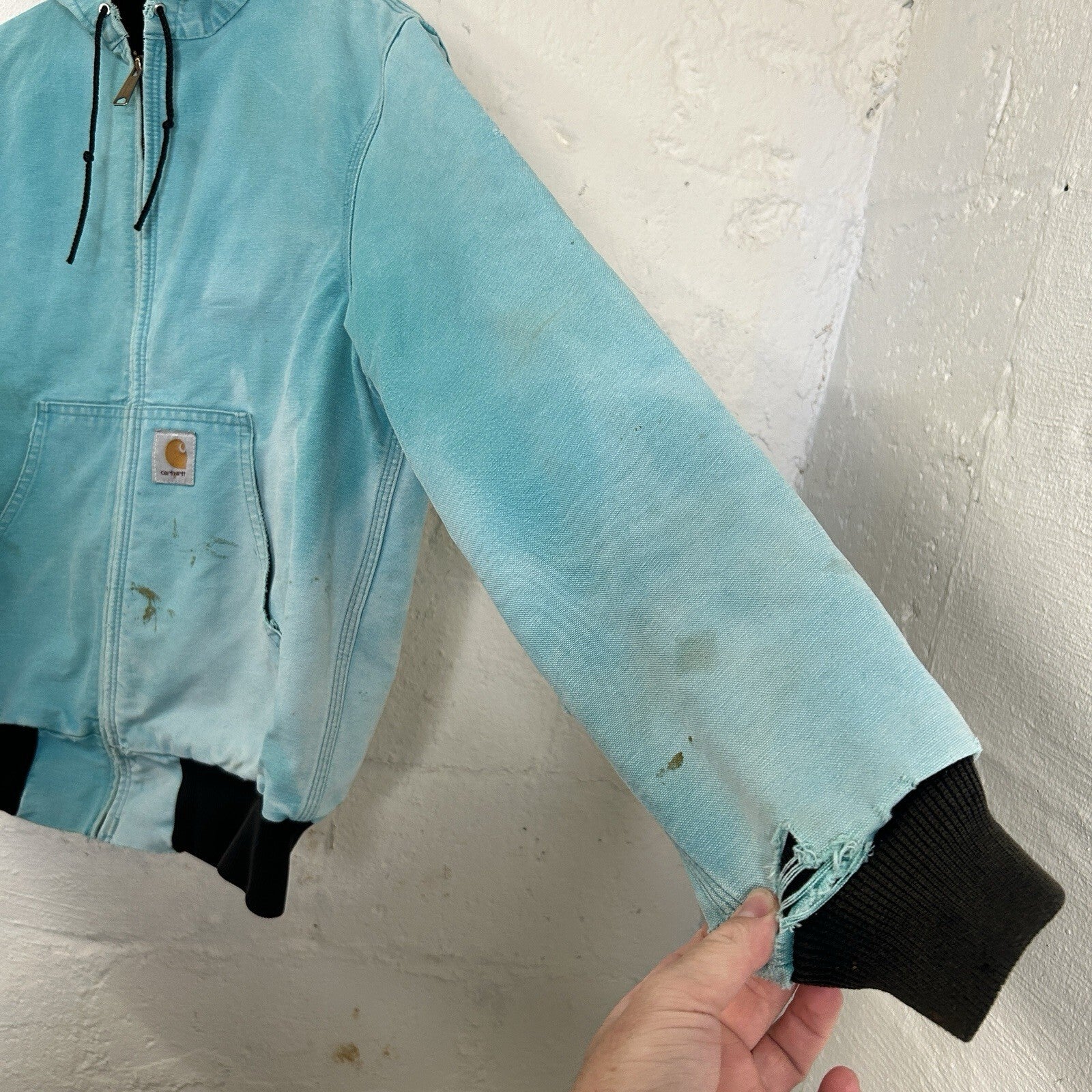 Vintage Faded Carhartt Mesh-Lined Hooded Active Jacket “Teal” JR441 Men’s Small