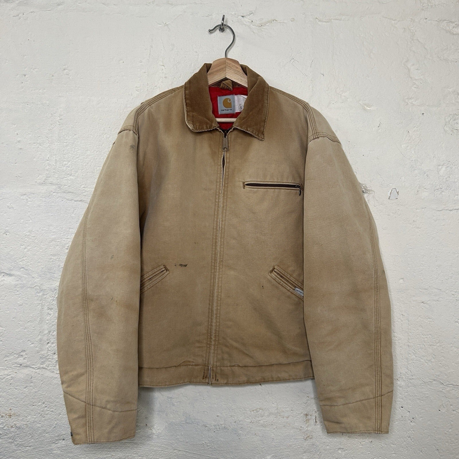 1989 Carhartt Faded Quilt-Lined Detroit Jacket “Tan” 6QLJ 100 Years Men’s Large