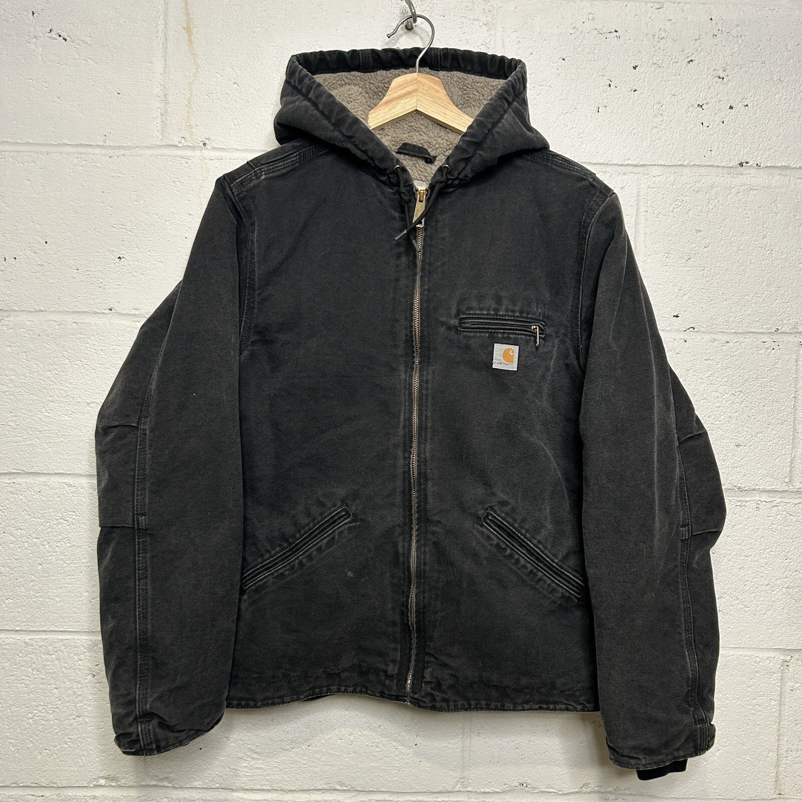 Y2K Carhartt Sherpa-Lined Hooded Detroit Jacket “Black” WJ141 BLK Women’s Large