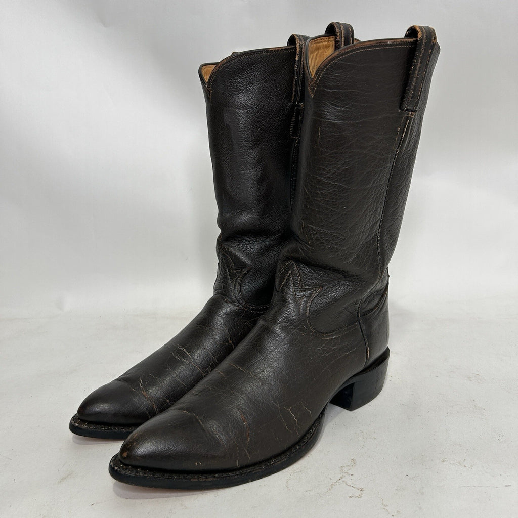 1960s Tony Lama Gold Label Exotic Water Buffalo Cowboy Boots “Espresso”