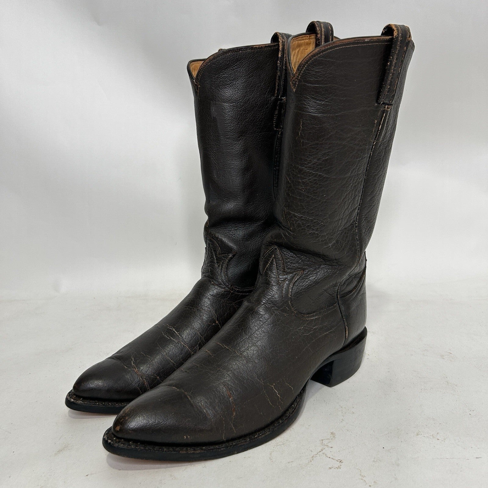 1960s Tony Lama Gold Label Exotic Water Buffalo Cowboy Boots “Espresso”