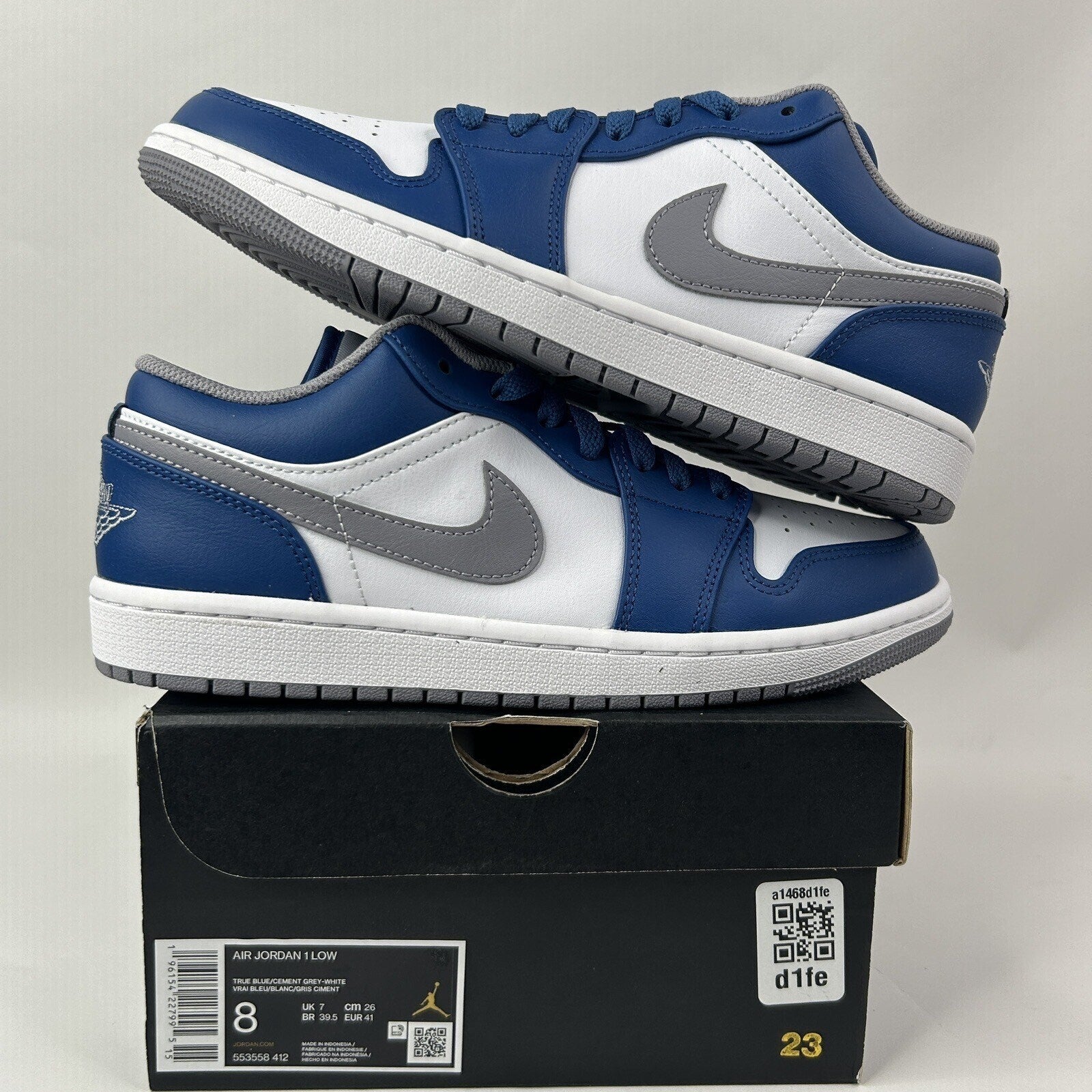 Nike Air Jordan 1 Retro Low “True Blue/Cement Grey” 553558-412 Men’s 8 New