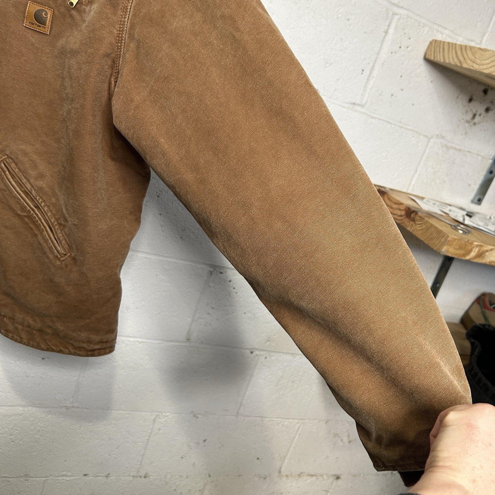 Y2K Carhartt Sherpa-Lined Hooded Detroit Jacket “Brown” J141 BRN Men’s X-Large