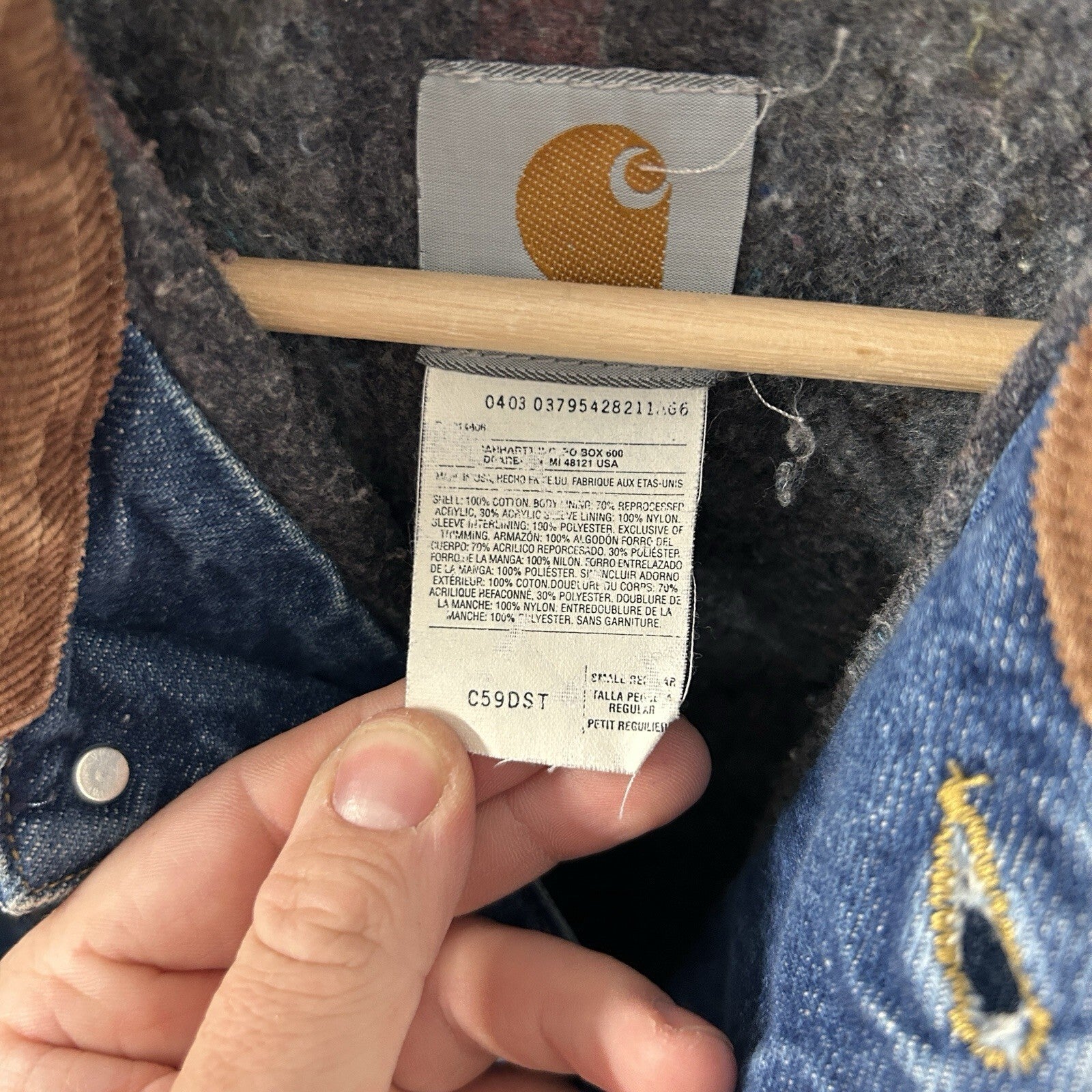 Vintage Carhartt Blanket-Lined Denim Chore Coat “Darkstone” C59 DST Men’s Small