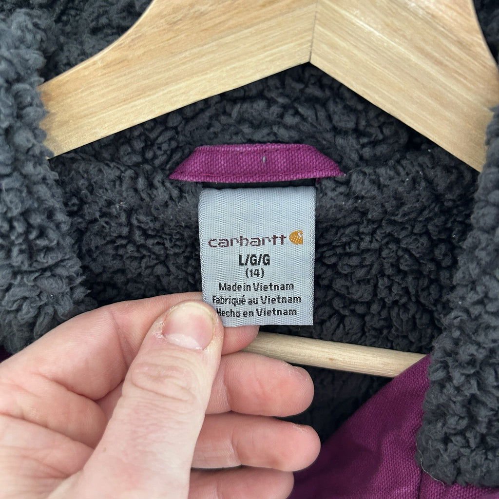 Y2K Carhartt Sherpa-Lined Hooded Detroit Jacket “Plum Purple” Youth L/Women’s XS