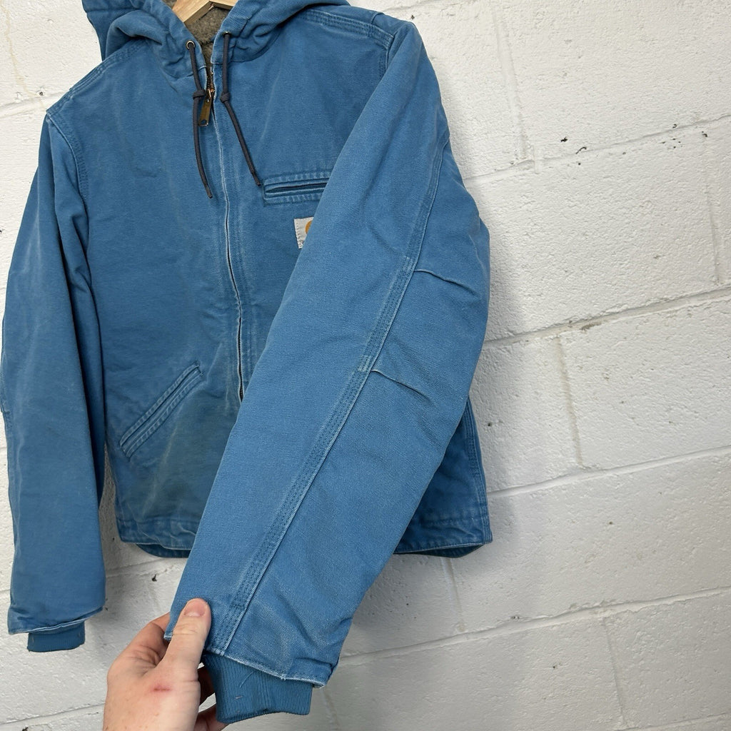 Y2K Carhartt Sherpa-Lined Hooded Detroit Jacket “Blue Topaz” WJ141 431 Women’s S