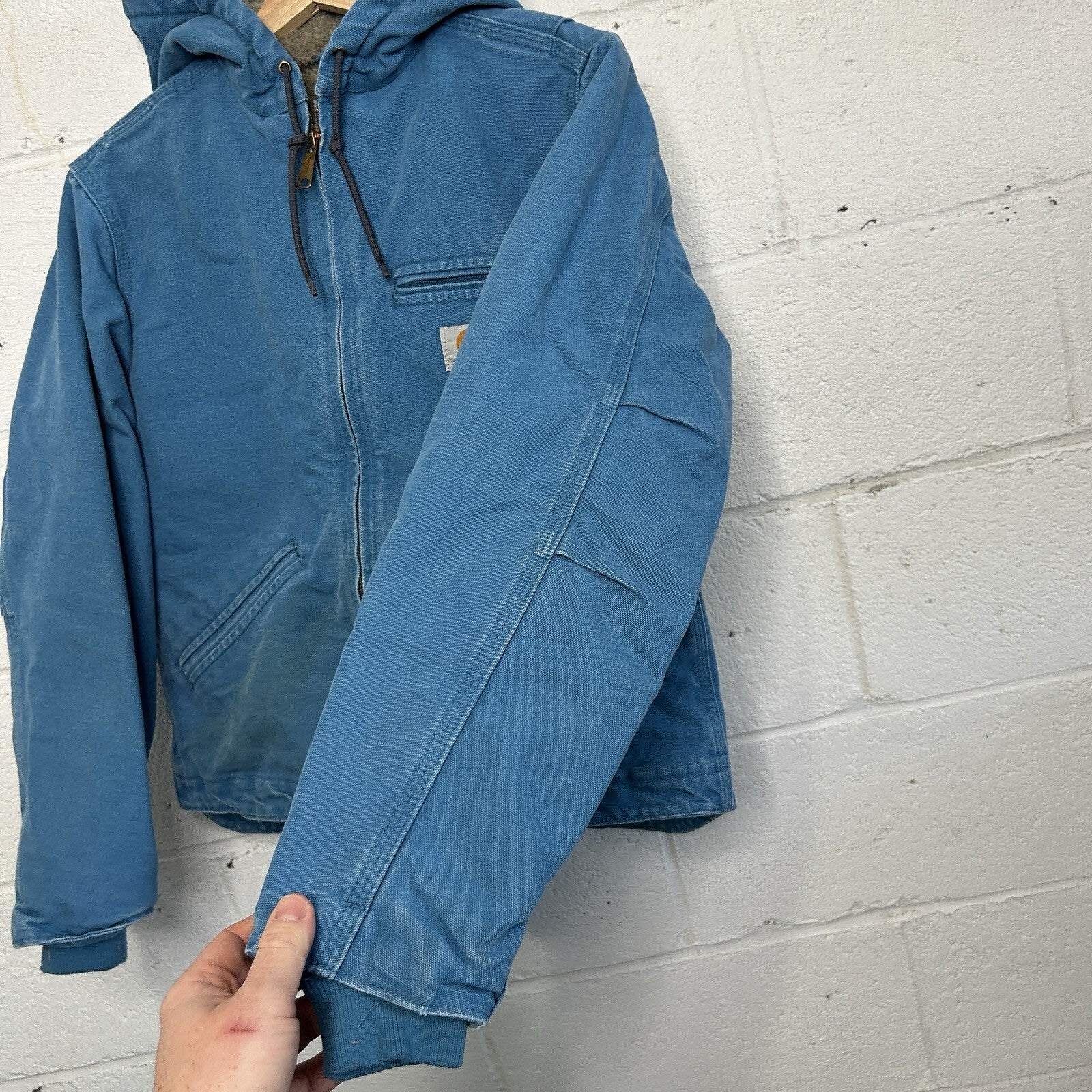 Y2K Carhartt Sherpa-Lined Hooded Detroit Jacket “Blue Topaz” WJ141 431 Women’s S