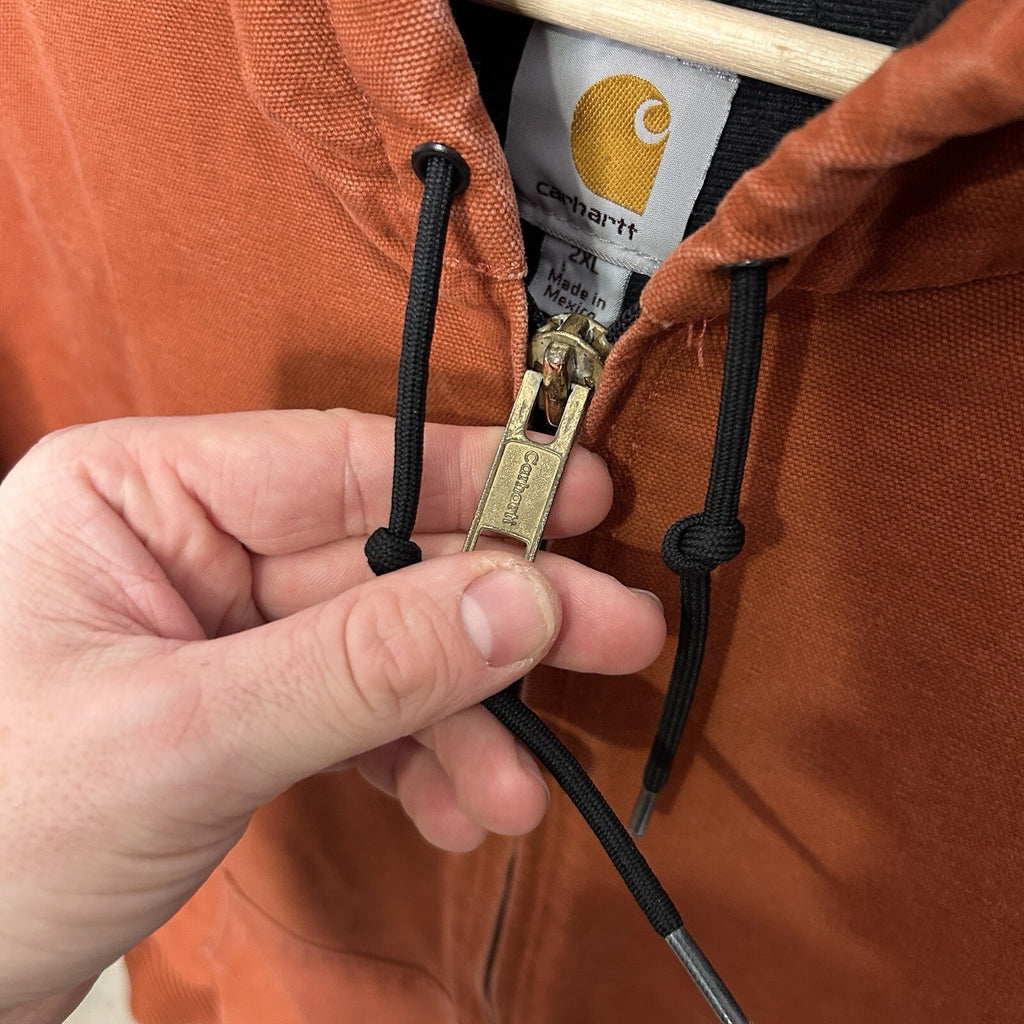 Y2K Carhartt Quilted Hooded Active Jacket “Red Orange” J130 RDO Mens 2XL