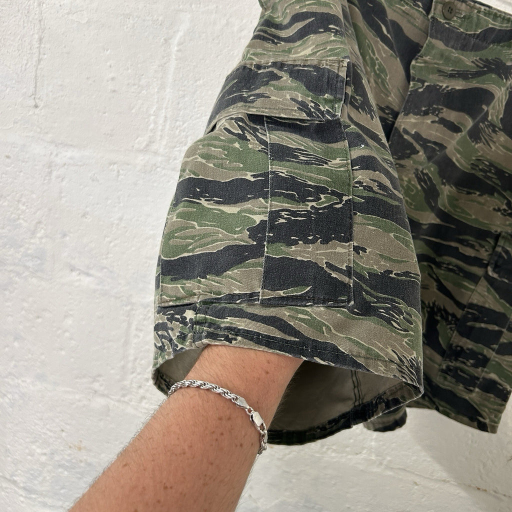 Vintage Atlanco Military Cargo Shorts Tiger Stripe Camouflage USA Large Regular